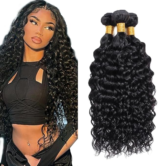 28 30 32 inch #1B Human Hair Bundles Water Wave Bundles Human Hair Wet and Wavy Bundle Double Weft Natural Black Color 300g