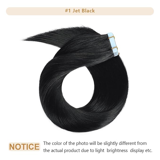 YILITE Tape in Hair Extensions Human Hair 16 inches Jet Black Invisible Tape In Hair Extensions 40g 20pcs Silky Straight Tape in Human Hair Extensions Real Human hair