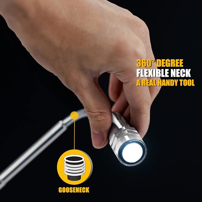 Magnetic Pickup Tool, Gifts for Men, Telescoping Magnet Flashlight, Gifts Idea & Stocking Stuffers for Men, Teen Boys, Mechanic, Boyfriend, Christmas Gifts for Dad, Husband, Father, Silver