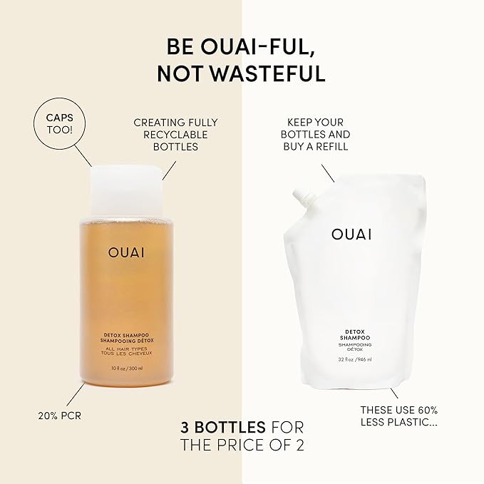 OUAI Detox Duo - Clarifying Detox Shampoo with Apple Cider Vinegar & Keratin + Foaming Scalp & Body Scrub Exfoliator that Cleanses and Removes Buildup - Sulfate-Free Hair Care (2 Count, 10 oz/8.8oz)