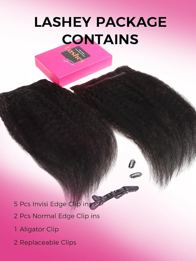 Lashey Invisi Edge & Seamless Clip in Hair Extensions Human Hair, 14 Inch 110g 7pcs(5pcs Invisi Edge& 2pcs Seamless) Real Virgin Human Hair Extensions, Natural Black Kinky Straight Hair