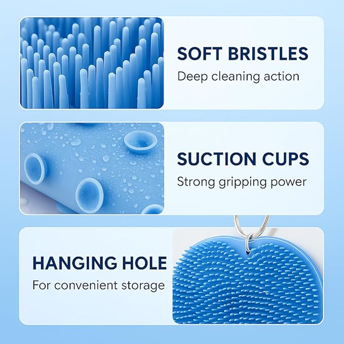 Shower Foot Scrubber Mat – Silicone Foot Brush with Non-Slip Suction Cups, Exfoliating & Massage Pad for Feet and Back Cleaning, Refreshing Shower Experience (2-Pack)