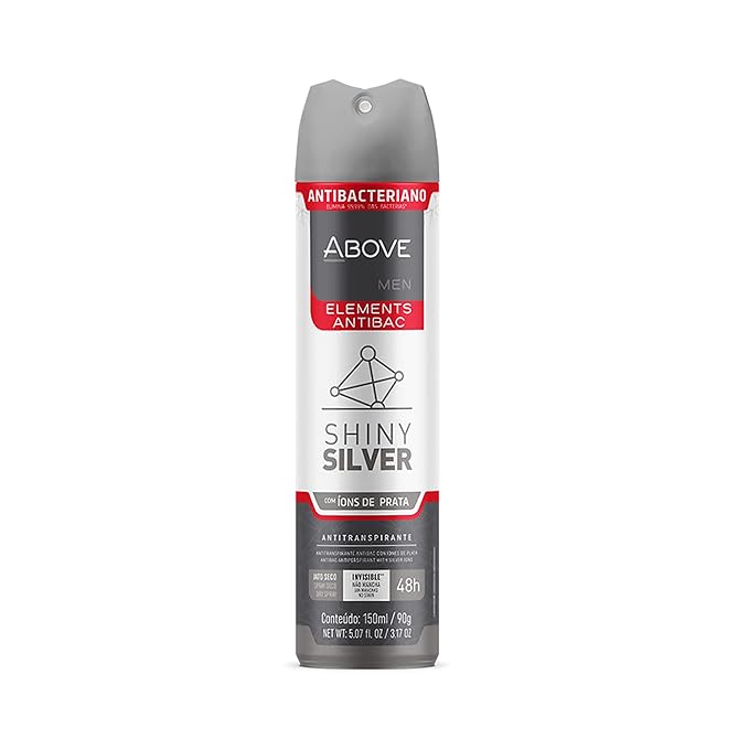 ABOVE Shiny Silver - 48 Hours Elements Antiperspirant Deodorant for Men - Notes of Jasmine and Mint - Dry Spray Protects Against Sweat and Body Odor - Stain, Cruelty and Alcohol Free - 3.17 oz