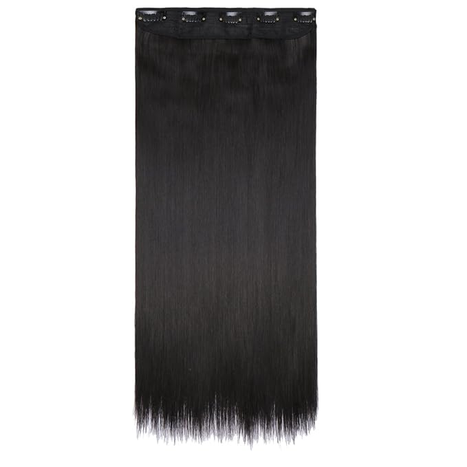 S-noilite Clip in on Hair Extension Long Straight Synthetic One Piece Full Head 5 Clips Hairpiece Heat-Resistant Hair For Party Women Fashion (23" straight, Natural Black)