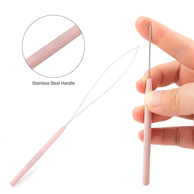 Gomake Microlinks Hair Extensions Kit, Hair Extension Closer and Removal Pliers, Micro Beads Pulling Hook & Microbead Loop Tool, Micro Links Silicone Rings Bead 200PCS (Pink)