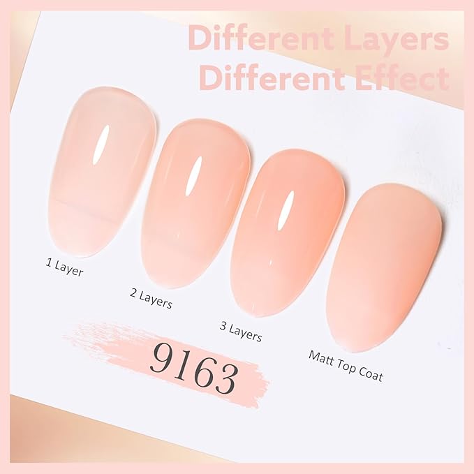 CANNI Jelly Pink Gel Nail Polish, 1Pcs Jelly Nude Pink Gel Polish Sheer Clear Light Pink Gel Polish Translucent Color Nail Polish Gel Soak Off U V Gel Nail French Nail Manicure Salon DIY