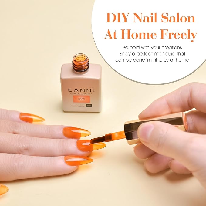 CANNI Jelly Orange Gel Nail Polish, 1Pcs Orange Brown Fall Gel Polish Translucent Color High Gloss Soak Off U V French Nail Manicure Salon DIY
