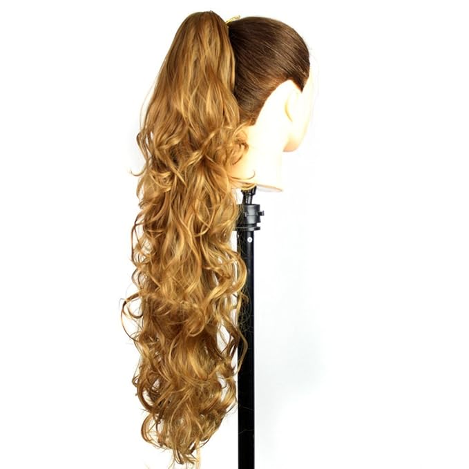S_SSOY 31"(78cm) Women's Curly Pony Tail Hair Piece Synthetic Claw Clip Ponytail Wavy Long Curled in Hair Extension Extensions Long/Voluminous Wig Hairpieces for Women Girls Lady,27B#