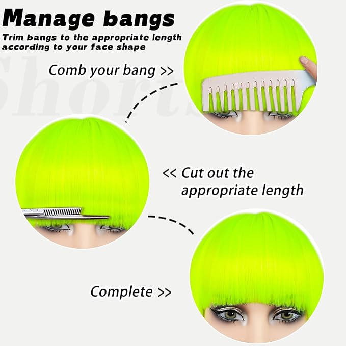 MAYSA Bob Wig with Bangs Green Wig 12inch Short Wigs for Women Synthetic Colorful Cosplay Party Wigs # Fluorescent Green