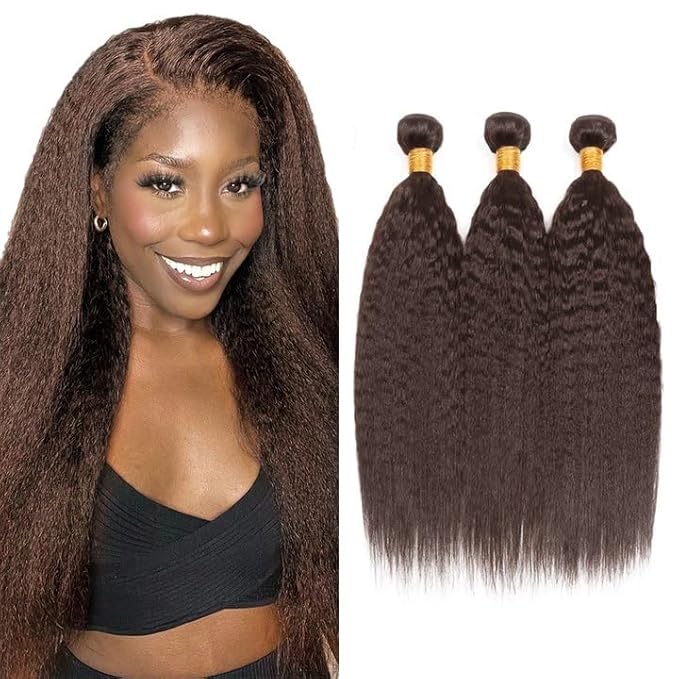 30 32 34 inch Brown Human Hair Bundles #4 Yaki Bundles Chocolate Brown Bundle #4 Human Hair Bundle