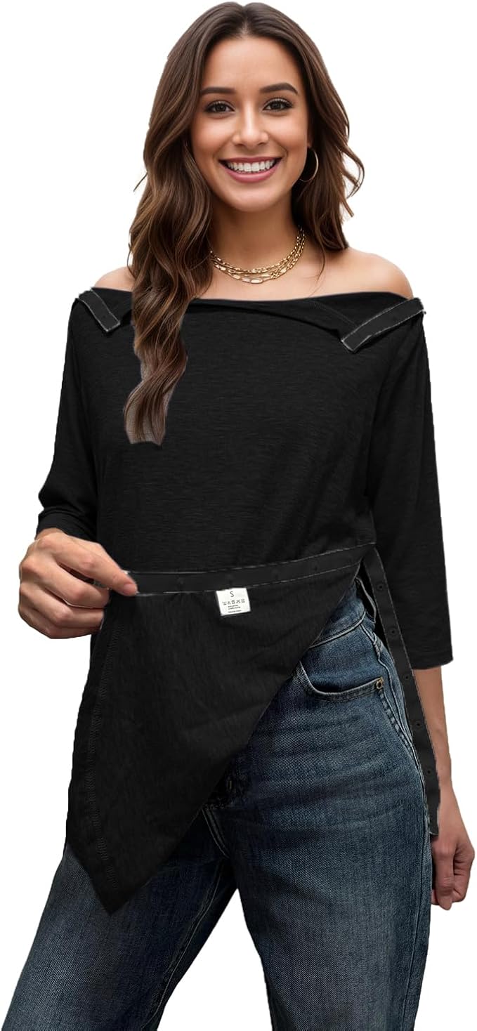 Youdiao Post Shoulder Surgery Shirts for Women Tear Away 3/4 Sleeve Tops After Rotator Cuff Chemo Port Adaptive Clothing