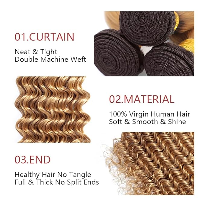 26 28 30 inch Honey Blonde Bundles Human Hair #4 Deep Wave Bundles T427 Human Hair Bundle Two Tone Blonde and Brown Bundle