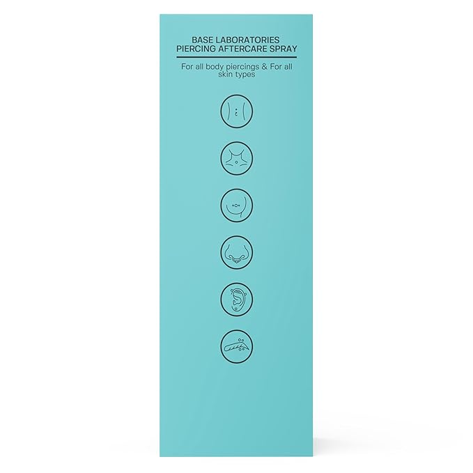 BASE LABORATORIES Piercing Aftercare Spray 4oz | Saline Spray for Piercings | Ear Piercing Cleaner Spray | Saline Solution for Piercings | Piercing & Keloid Bump Removal for Ears, Belly Nose Piercings