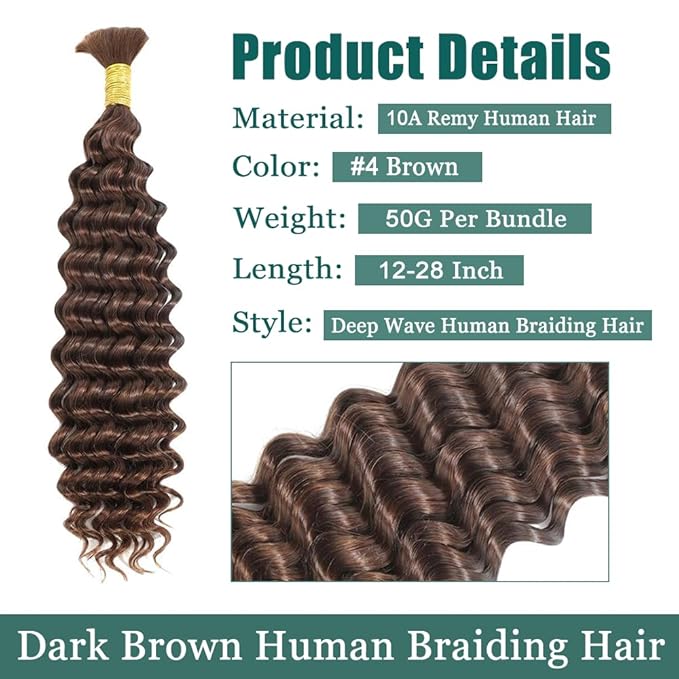 Boho Hair for Braiding Deep Wave Bulk Human Hair for Braiding 20 20 20 Inch No Weft Brown Deep Wave Bulk Bohemian 3 Bundles 150g