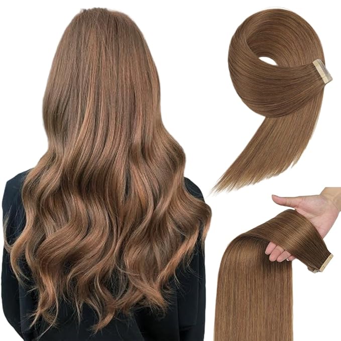 Tape in Hair Extensions Human Hair Medium Brown Remy Hair Extensions 20pcs 14 Inch Straight Invisible Human Hair Tape in Extensions Skin Weft Tape Extensions Human Hair (10#,14 Inch)