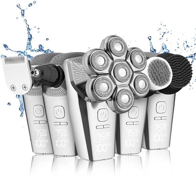 Head Shavers for Bald Men 5 in 1 Electric Shaver Detachable 7D Rotary Shavers, Nose Ear Face Hair Trimmer with Clippers IPX8 Waterproof Cordless High Speed Motor Rechargeable Head Shaving Machine
