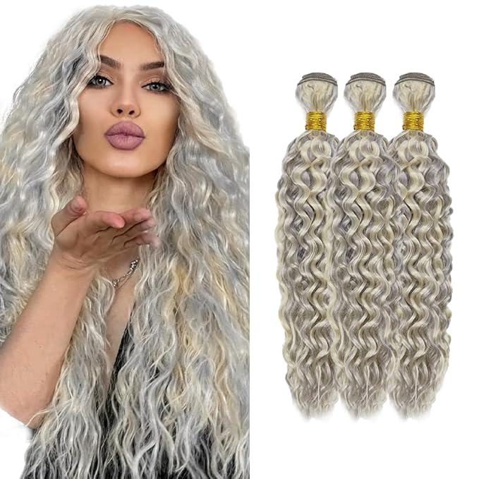 14 16 18 Inch Blonde Bundles Human Hair P613/grey Water Wave 3 Bundle Unprocessed Brazilian virgin hair Weave Extensions Double Weft 50 Grams/Bundle Colored Highlight Grey Bundles for Woman