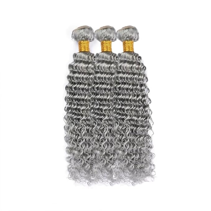 Silver Human Hair Bundles Grey Deep Wave Bundle 28 30 32 Inch Gray Hair Weave 3 Bundles Gray Color Long Hair Extensions