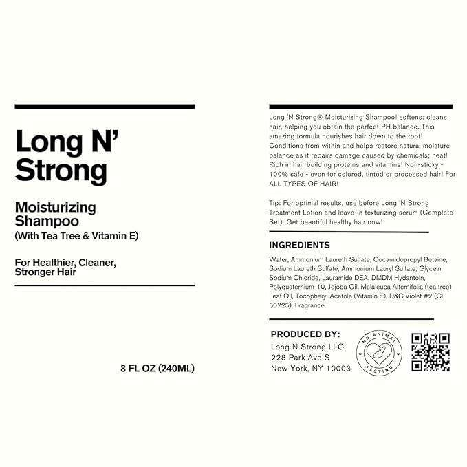 Long 'N Strong Shampoo and Lotion Treatment Set - Moisturizing and Strengthening Care for All Hair Types - Anti-Frizz, Repair Split Ends with Tea Tree and Vitamin E - 8 Fl Oz (240 ml)