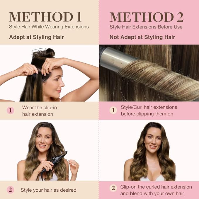 GOO GOO Clip in Hair Extensions Real Human Hair, Remy Human Hair Extensions Clip ins for Women, Natural Human Hair, 16inch 110g 7Pcs, 4/26/4 Balayage Chocolate Brown to Honey Blonde