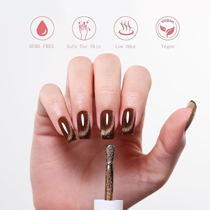 10ml Hema Free Brown Cat Eye Gel Nail Polish Glowing Amber Color Glitter Gel Polish with Magnet Soak Off Manicure Art DIY Salon