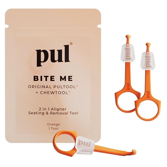 PUL Pack of 3 Reusable 2-in-1 Aligner Seating Chewie & Removal Tool — Compatible with Invisalign, Removable Braces, Retainers, Trays – Easy-to-Use Remover & Chew, Dental & Oral Hygiene Care – Orange