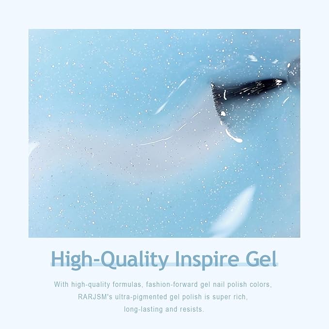 RARJSM Iridescent Glitter Gel Nail Polish Clear Pastel Blue Chunky Sparkle Rainbow Shimmer Jelly Transparent Sky Blue Gel Polish Single Bottle Soak off UV LED Cured for Home Salon Manicure 15ML