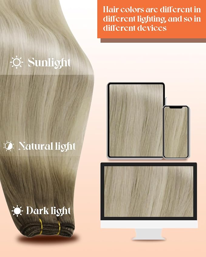 Sunny Hair Human Hair Weft Extensions Blonde Human Hair Extensions Sew in Ash Blonde Ombre Platinum Blonde Balayage Weft Hair Extensions Human Hair Sew in Extensions for Women Real Hair 100g 16inch