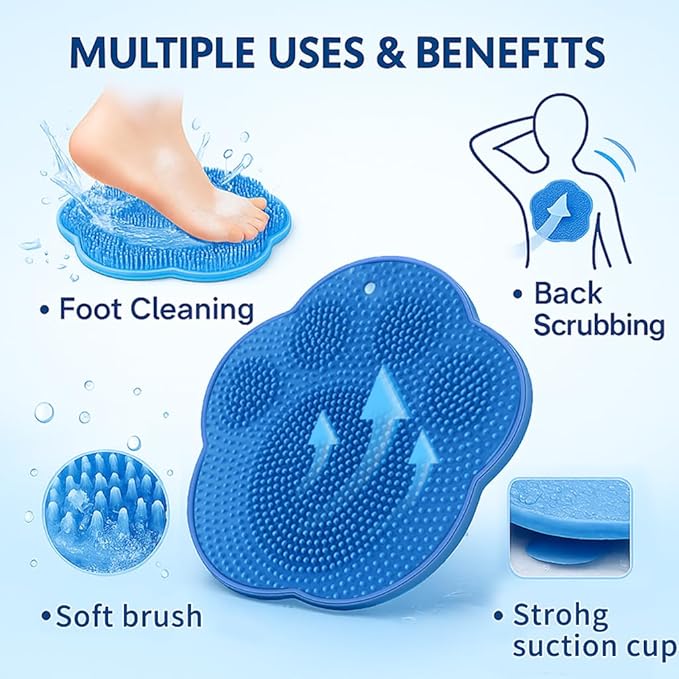 Shower Foot Scrubber Mat – Silicone Foot Brush with Non-Slip Suction Cups, Exfoliating & Massage Pad for Feet and Back Cleaning, Refreshing Shower Experience(4-Pack)
