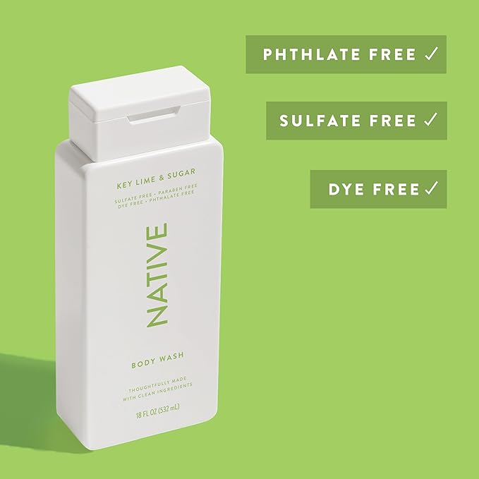 Native Body Wash Contains Naturally Derived Ingredients | For Women & Men, Sulfate, Paraben, & Dye Free Leaving Skin Soft and Hydrating | Key Lime & Sugar 18 oz
