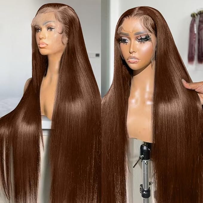 AMIRTY 250% Density Chocolate Brown Lace Front Wigs Human Hair for Women 13X4 HD Transparent Lace Front Wigs Brazilian Virgin Straight Wig Human Hair Pre Plucked With BabyHair 26Inch