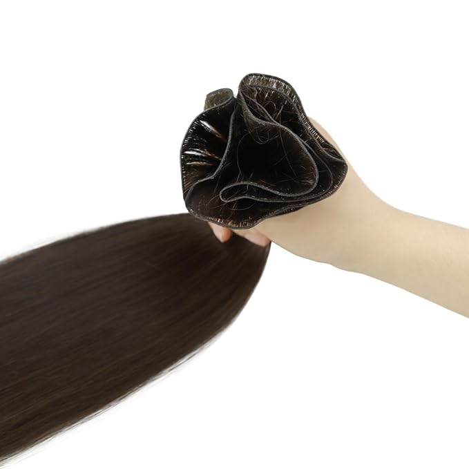 Fshine Genius Weft Real Human Hair Genius Weft for Women Darkest Brown Color 2 16 Inch 50 Gram Hair Bundle Remy Human Hair Bundle Natural Hair Weave Brown Human Hair Extensions