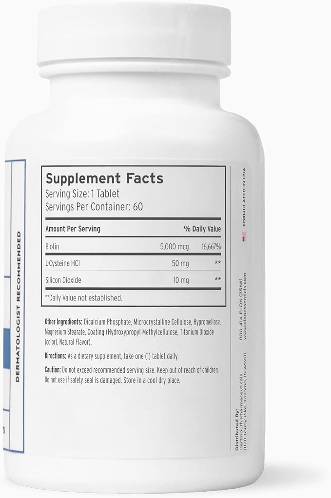 Elon Matrix 5000 - Biotin 5000mcg Vitamins for Hair Growth w/Extended Release - Promotes Healthy & Strong Hair & Nails - (60 Day Supply)