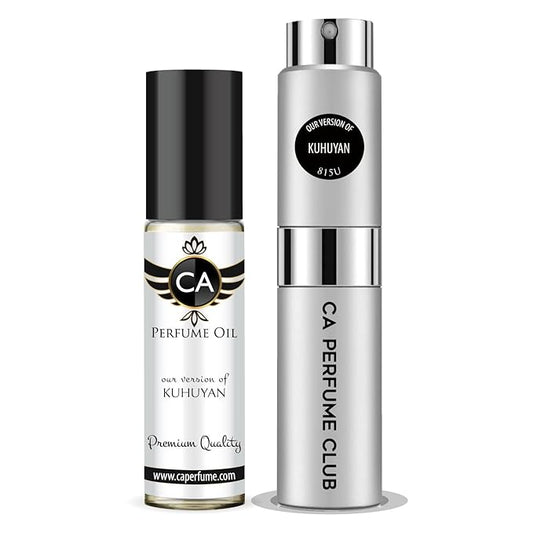 CA Perfume Duo Impression of Kuhuyan For Women And Men Perfume Layering Set Long Lasting Travel Size EDP + Body Oil Roll-On Bottle 0.27 Fl Oz+0.33 Fl Oz