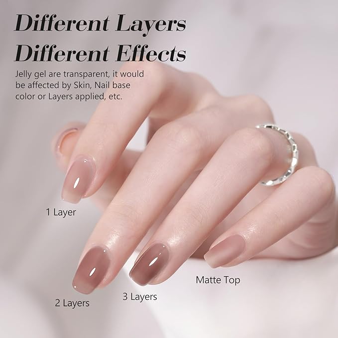CANNI Jelly Clear Pink Gel Nail Polish, 1Pcs Jelly Nude Pink Gel Polish Sheer Clear Light Pink Gel Polish Translucent Color Nail Polish Gel Soak Off U V Gel Nail French Nail Manicure Salon DIY