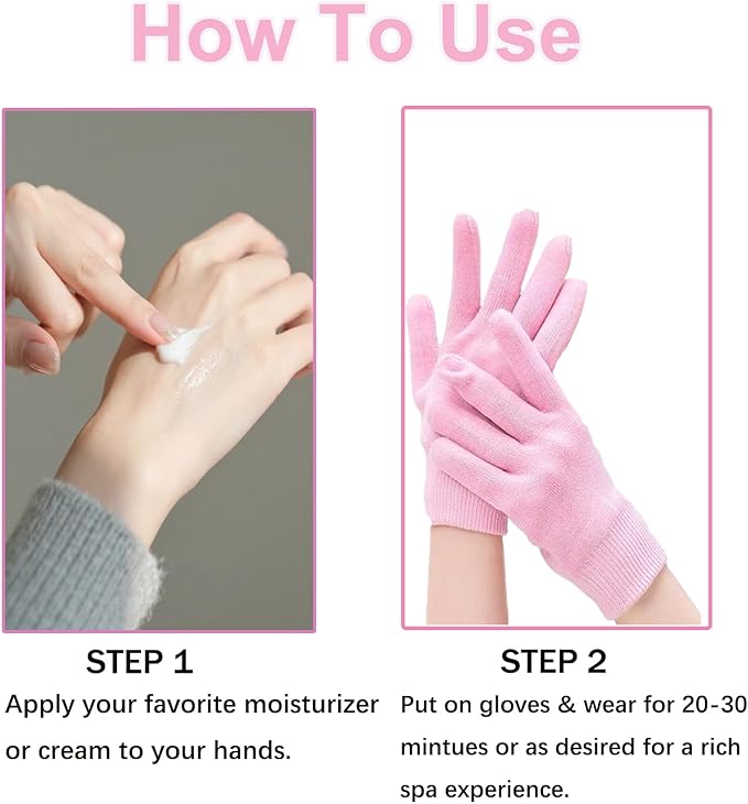 Moisturizing Gloves and Socks, Gel Spa Moisturizing Therapy Sock ＆ Glove, Overnight Gloves for Dry Hands, Repair and Soften Aging, Hand and Feet Care for Chapped and Dry Skin (Pink)