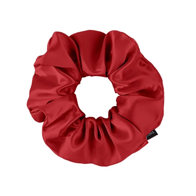 THXSILK Women's Pure Mulberry Silk Scrunchies - Cute Ring Hair Ties for Thick Hair, Red