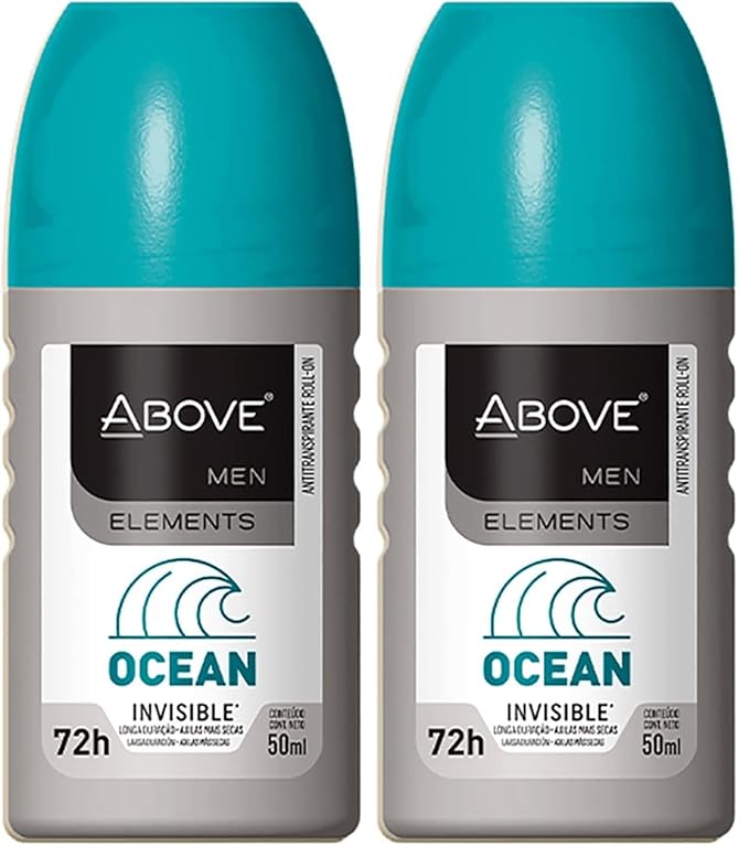 ABOVE Ocean - 72 Hour Antiperspirant Roll-On Deodorant for Men - Lemon, Bergamot, Lavender Scent - 1.7 oz (Pack of 2)