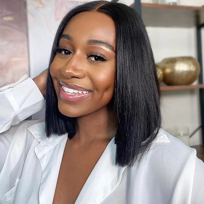 ISEE Hair M Cap 9x6 Bob Wig Human Hair Glueless Wigs Pre Plucked Pre Cut HD Lace Front Glueless Wigs Human Hair 180% Density Short Straight Bob Wigs for Black Women 14 inch