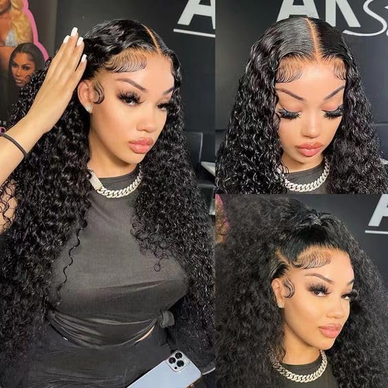 LICHANG Deep Wave 4x4 Transparent Lace Front Wigs Human Hair for Black Women Pre Plucked 180% Density Nature Color 26 Inch