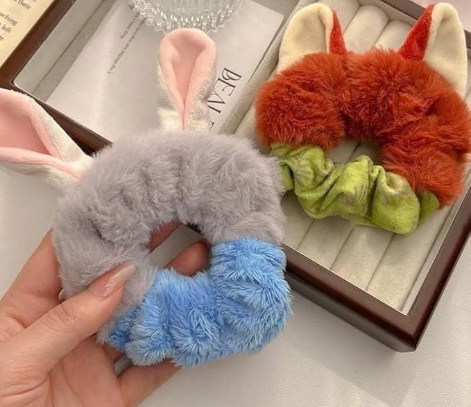 Cute Furry Hair Clips Plush Animal Design, Ears Scrunchies Set Ties for Women and Girls (Style B)