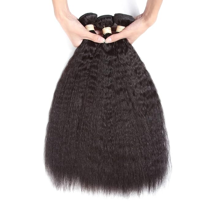 Kerriana Kinky Straight Human Hair Bundles, 26 28 30 Inch Bundles Human hair Natural Color 3pcs Long Yaki Straight For Black Women
