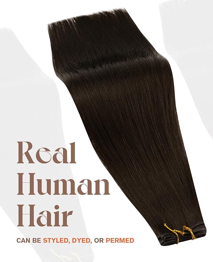Sunny Hair Genius Wefts Human Hair Extensions Dark Brown Genius Hair Weft Extensions Real Human Hair Brunette Hair Extensions Real Human Hair Weft Silky Smooth Texture 18inch