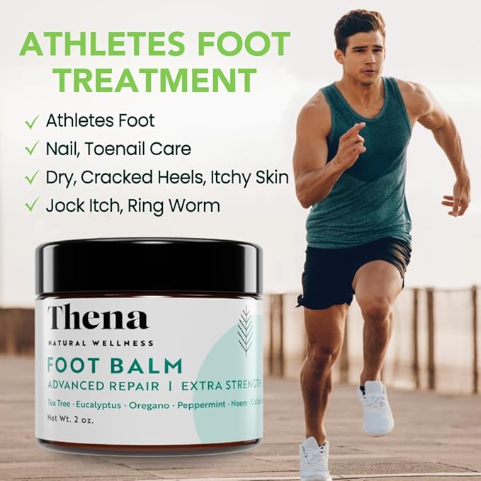 Thena Athletes Foot Cream Extra Strength Herbal Relief with Tea Tree Neem & Menthol, Athletes Foot Treatment Balm for Itchy Dry Cracked Feet, Heels & Toes, Advanced Plant-Based Foot Care