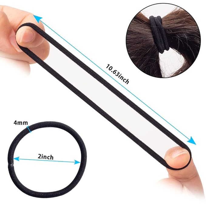 200 PCS Elastic Hair Tie, 4MM Black Hair Ties for Thick and Curly Hair Ponytail Holders Hair Elastic Band for Women or Men(4mm Black)