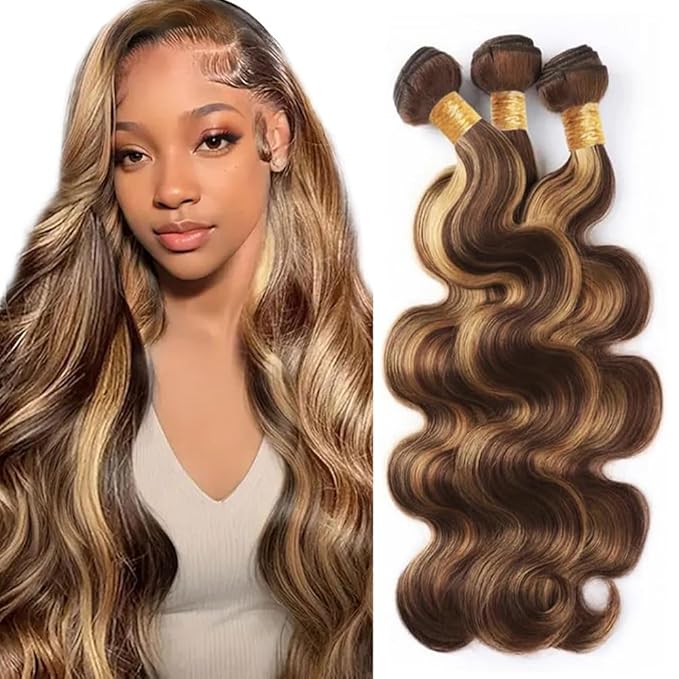 26 28 30 inch WuvuSnm P427 Human Hair Bundles Highlight Body Wave Bundles Dark Brown Human Hair Bundle 150g
