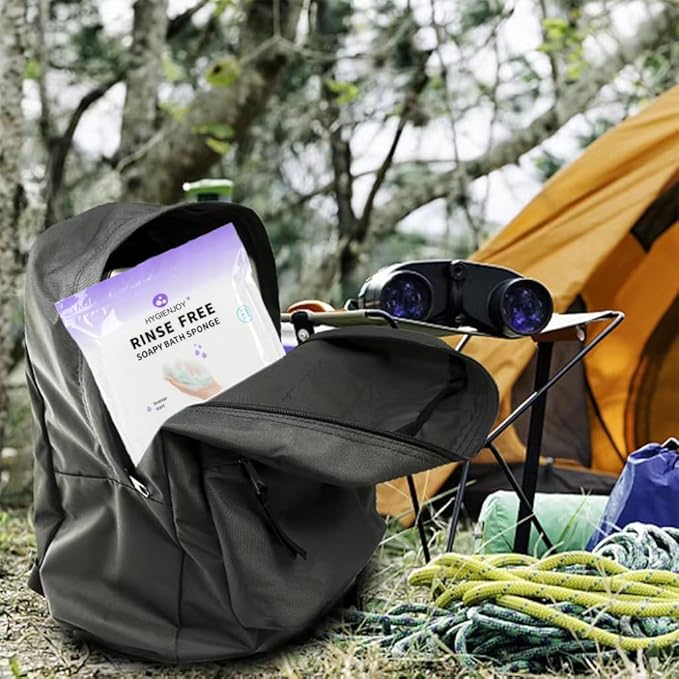 HYGIENJOY-21% Larger Rinse Free Bath Sponges for Adults-Disposable No Rinse Bathing Wipes-Soap Infused,Dry Shower Wipes for Elderly,Camping,Post Surgery Must Haves,(Lavender 75 Counts)