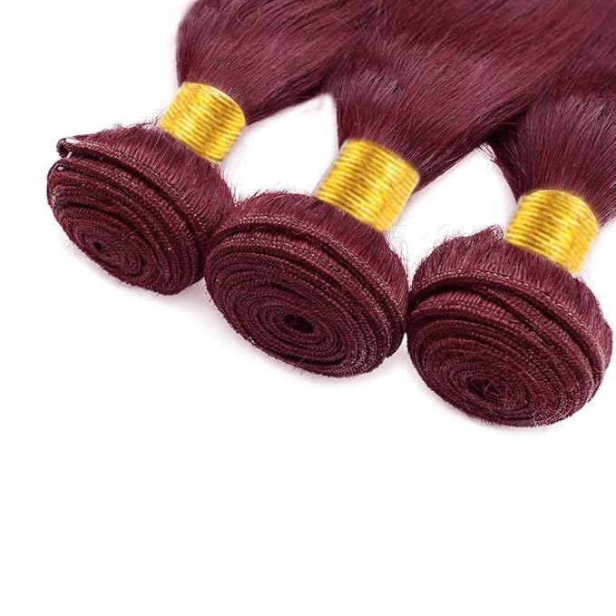 Freiuoke 99J Human Hair Bundles Burgundy Straight 3 Bundles 20 22 24 Inch 150g Brazilian Unprocessed Virgin Hair Red Bundles Human Hair Extensions