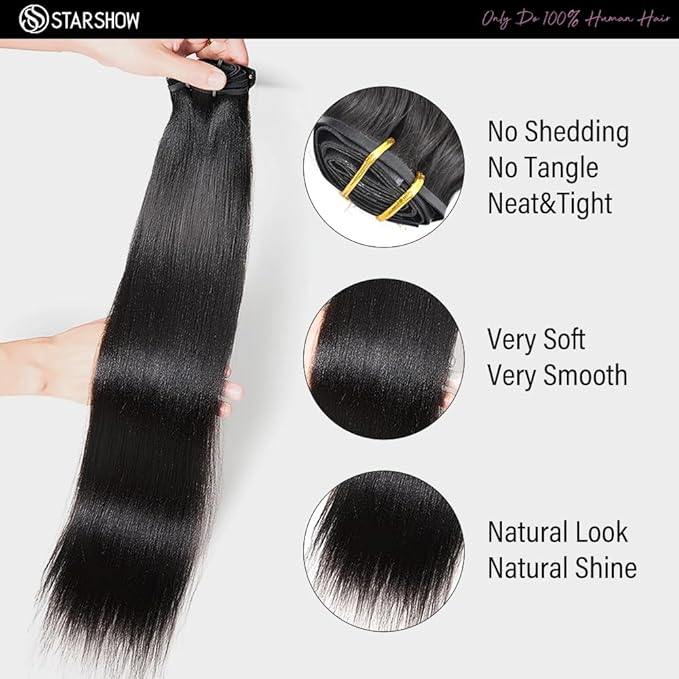 Yaki Straight Seamless Clip in Hair Extensions Remy Human Hair Extensions 1Pack 120g 7pcs Yaki Straight Clip Ins Hair Extensions Clip In Human Hair 20Inch Natural Black