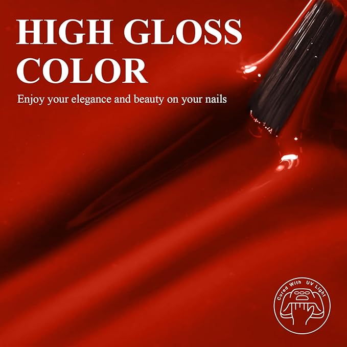 Imtiti Bright Red Gel Nail Polish - Vivid True Red High Shine Gel Polish, UV/LED Soak Off, Long Lasting Glossy Manicure for Women, Salon DIY, (10ml-1906)